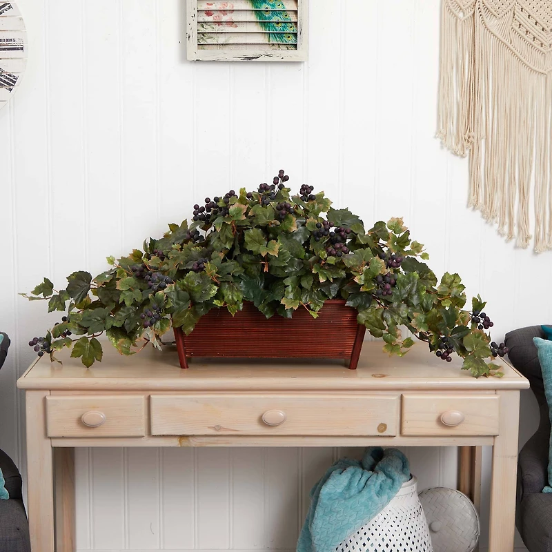 18" Grape Leaf in Rectangular Decorative Planter