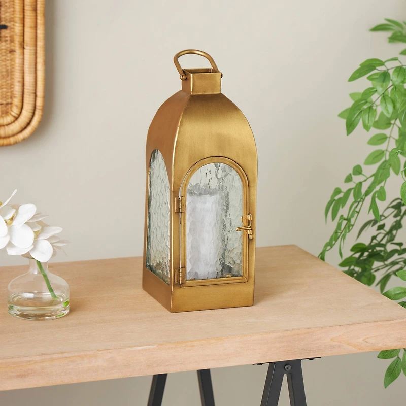 18" Gold Metal Arched Candle Lantern with Top Handle