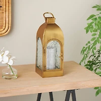 18" Gold Metal Arched Candle Lantern with Top Handle