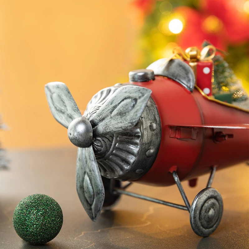 Glitzhome® 14" Christmas Metal Airplane with Gifts Table Décor