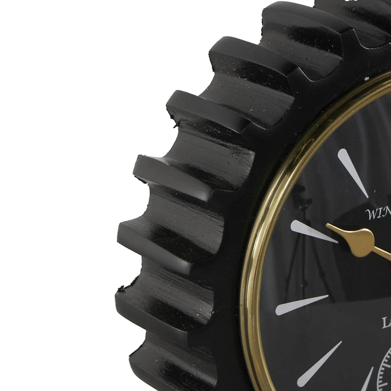 Black Aluminum Gear Clock with Gold Hands and Legs
