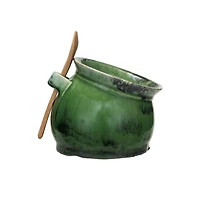 Hello Honey® 4" Green Stoneware Salt Dish with Acacia Wood Spoon