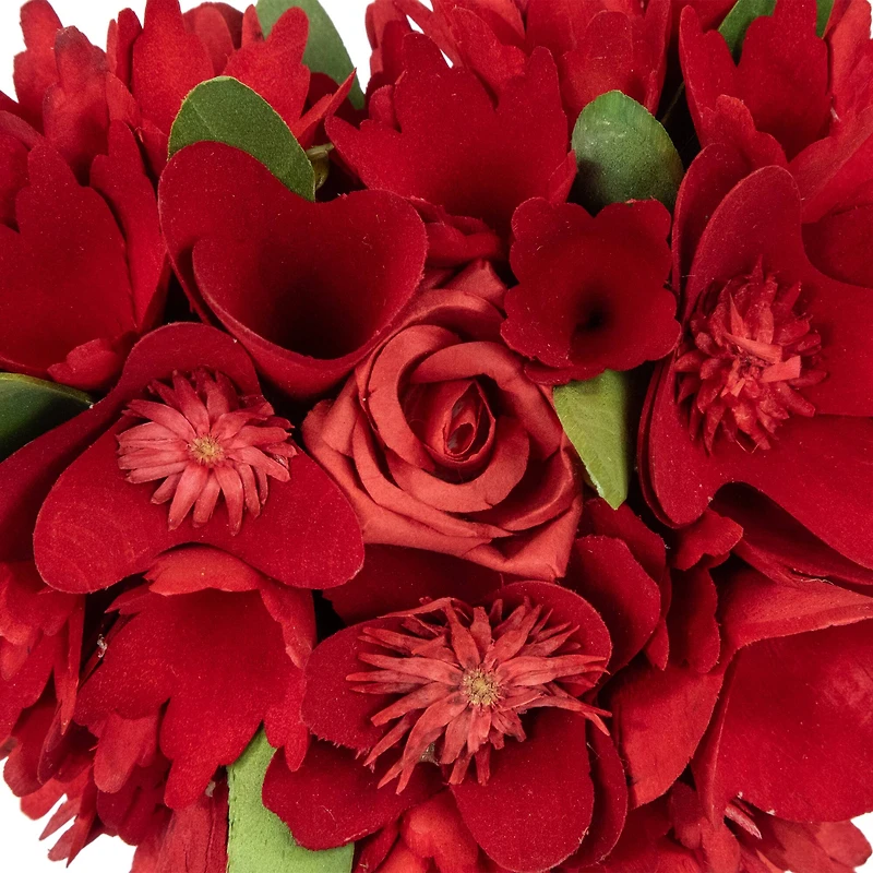 14" Red Wooden Mixed Floral Valentine's Day Artificial Potted Topiary