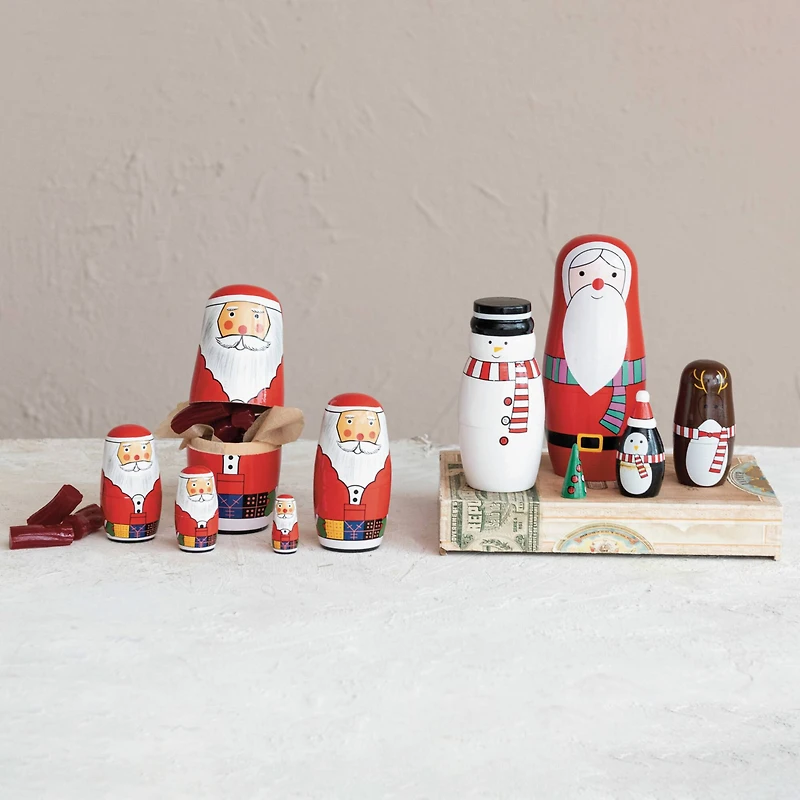 Hello Honey® Wood Holiday Icon Nesting Doll Set