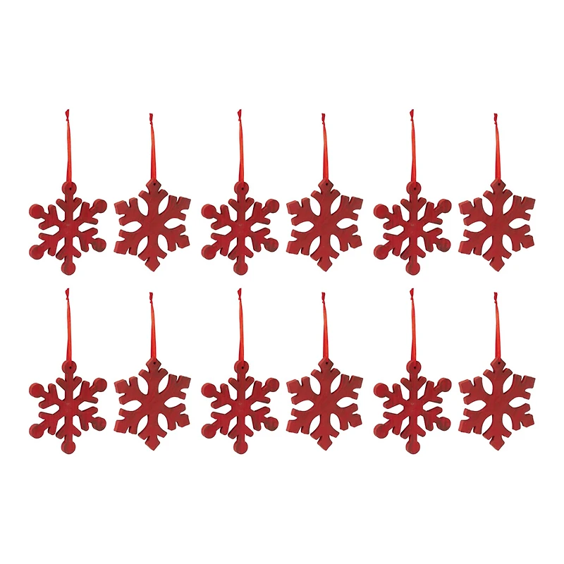 7.75" Red Fir Wood Snowflake Ornament Set