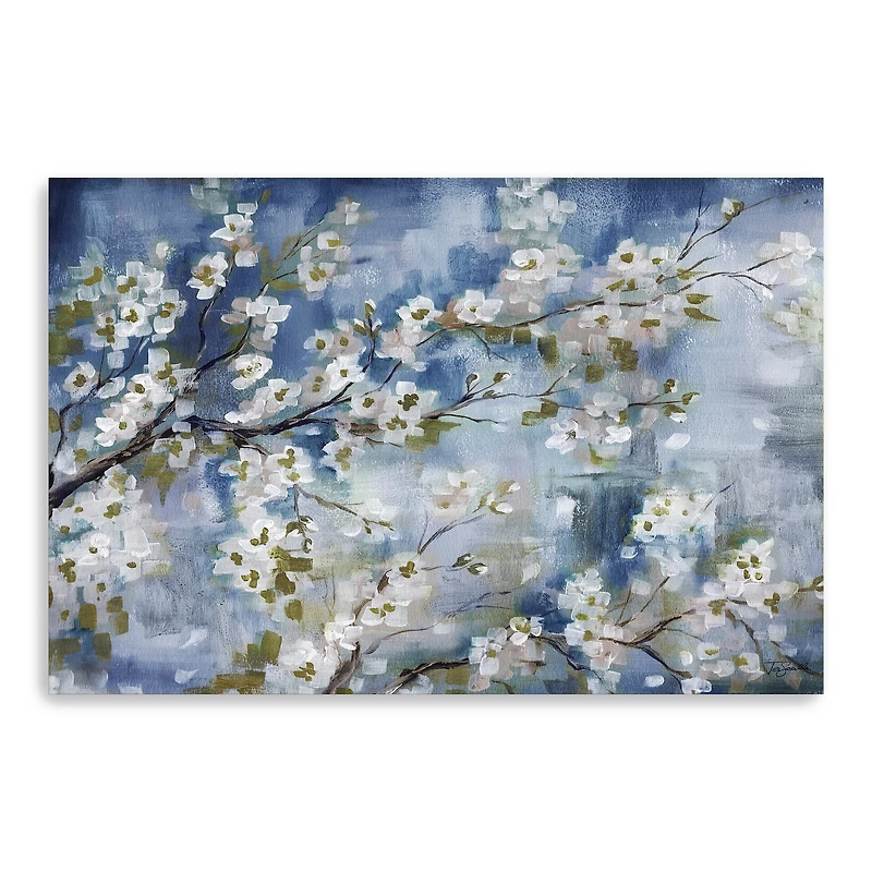 Cherry Blossoms Branch Blue And White Landscape Canvas Giclee