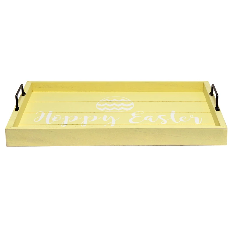 Elegant Designs™ 15.5" Yellow Wash Hoppy Easter Serving Tray with Handles