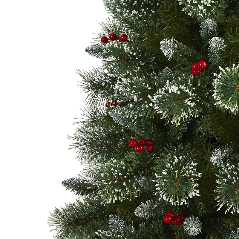 6ft. Pre-Lit Frosted Swiss Pine & Berries Artificial Christmas Tree with Clear LED Lights