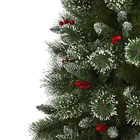 6ft. Pre-Lit Frosted Swiss Pine & Berries Artificial Christmas Tree with Clear LED Lights