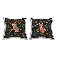 Stupell Industries Cozy Autumn Botanicals Owl & Fox Woodland Creatures Throw Pillow Set