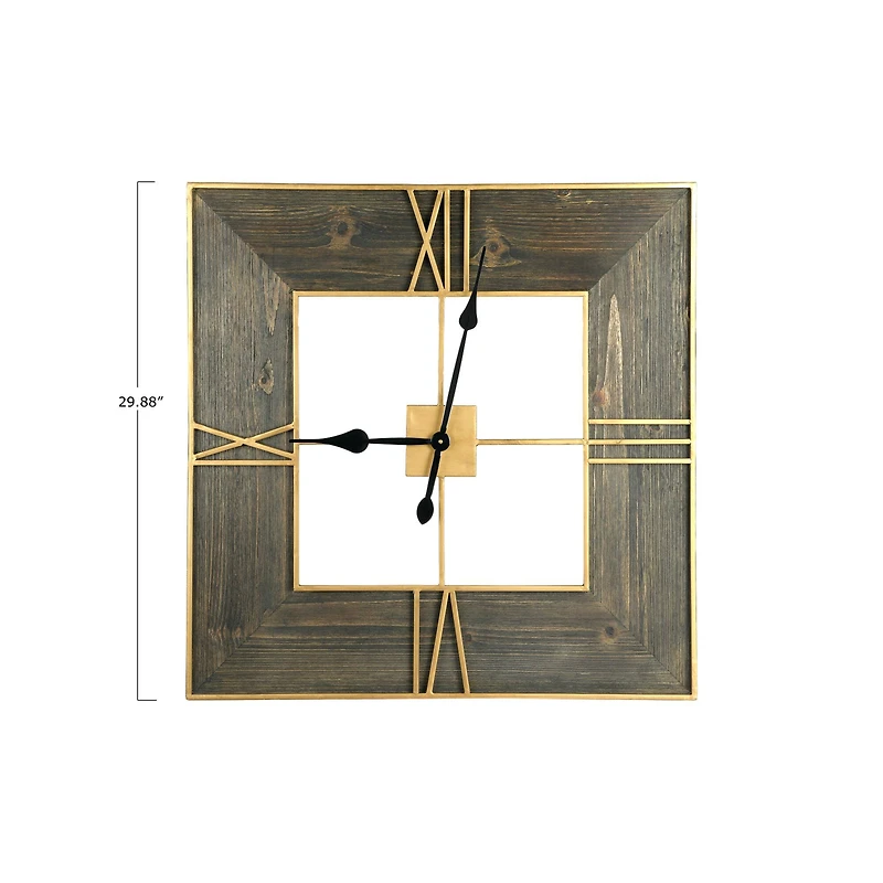Hello Honey® 2.5ft. Gold Trimmed Wooden Square Wall Clock