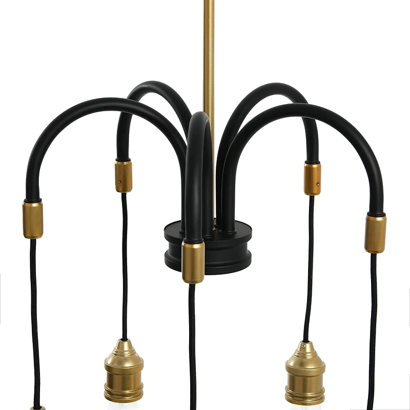 Hello Honey® Robert Stevenson Lighting Harper 19" Black and Brass 5-Light Exposed Bulb 2-Tone Metal Chandelier