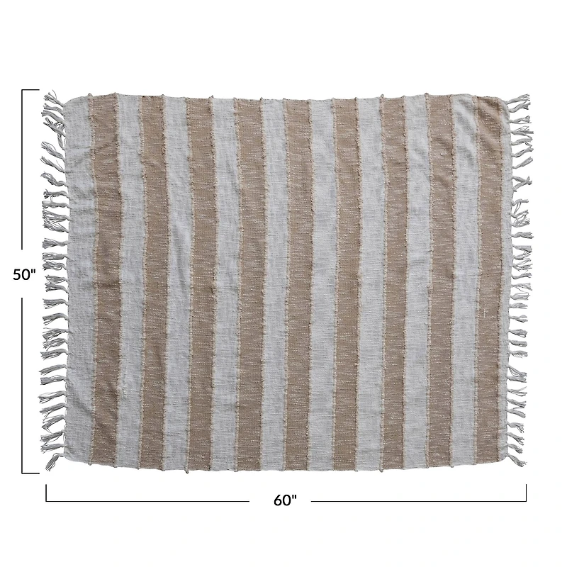 Hello Honey® White & Natural Stripes Cotton Throw Blanket with Fringe