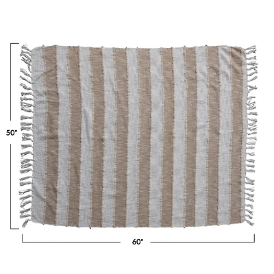 Hello Honey® White & Natural Stripes Cotton Throw Blanket with Fringe
