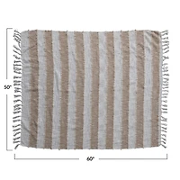 Hello Honey® White & Natural Stripes Cotton Throw Blanket with Fringe