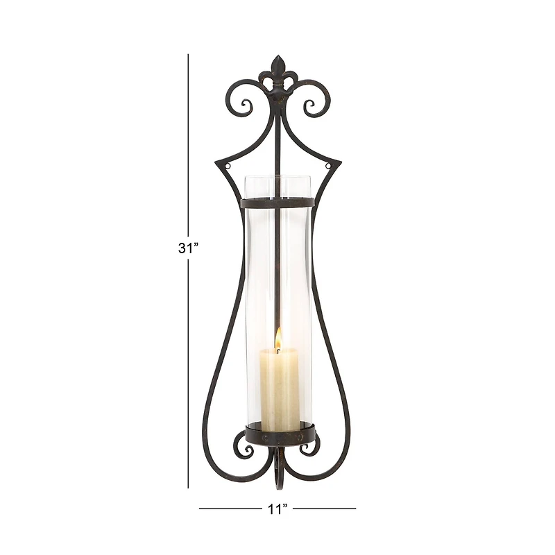 31" Black Iron Traditional Candle Wall Sconce