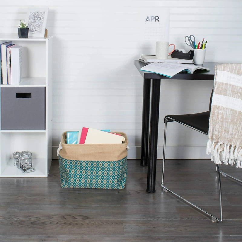 DII® 15" Teal Ikat Rectangle Burlap Bin