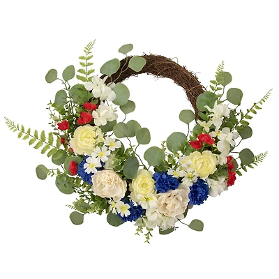 24" Americana Mixed Floral Patriotic Grapevine Wreath