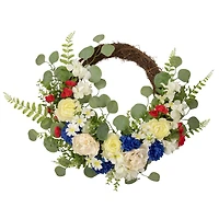 24" Americana Mixed Floral Patriotic Grapevine Wreath
