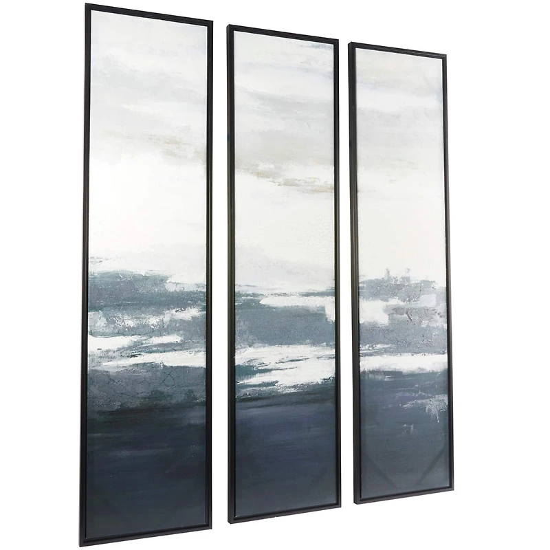 The Novogratz Dark Blue Canvas Landscape Framed Wall Art with Black Frame Set of 3 18", 71"