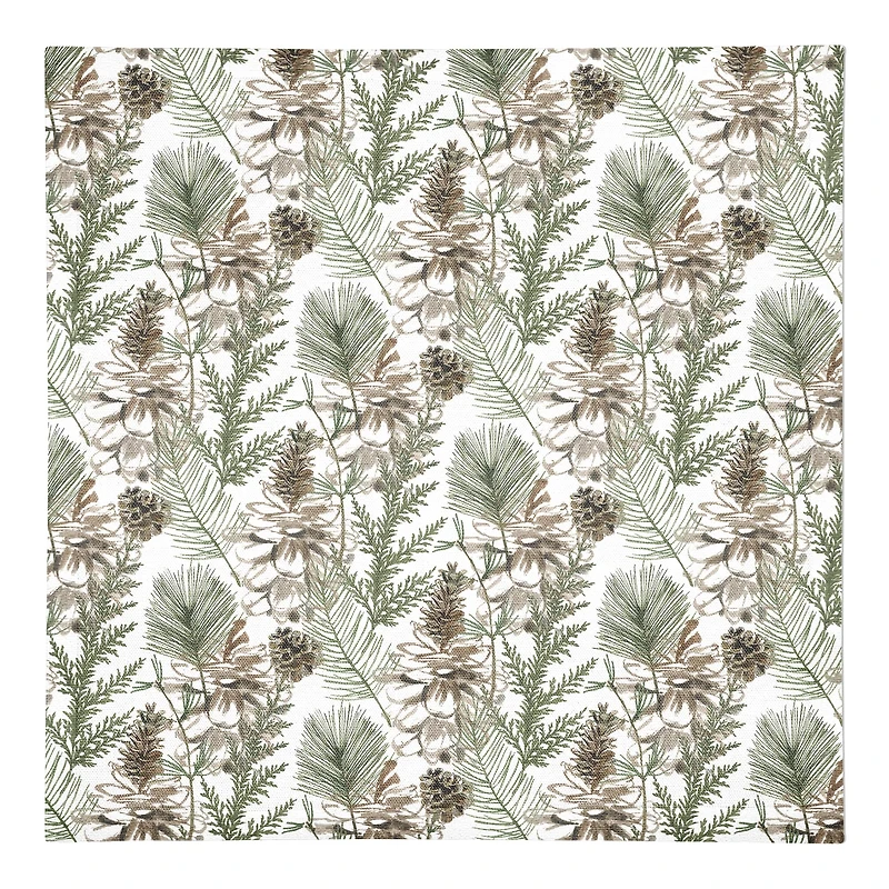 Pine Cones & Greenery on White Cotton Twill Napkin