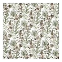 Pine Cones & Greenery on White Cotton Twill Napkin