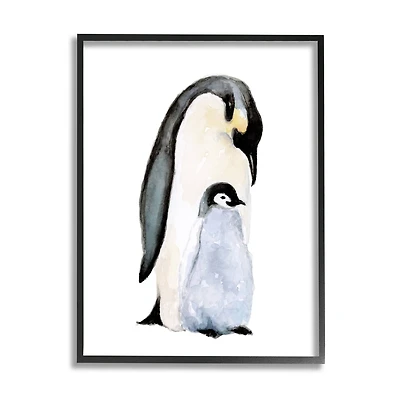 Stupell Industries Penguin and Chick Watercolor Painting Children's Nursery Arctic Framed Wall Art
