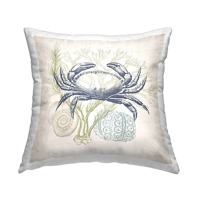 Stupell Industries Detailed Crab Aquatic Ocean Botanicals Throw Pillow, 18" x 18"