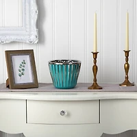 6" Turquoise Vase with Silver Trimming