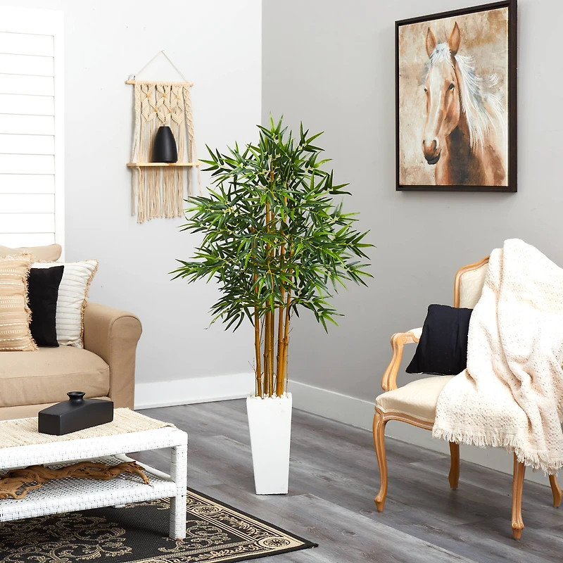 5ft. Artificial Bamboo Tree in White Tower Planter