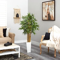 5ft. Artificial Bamboo Tree in White Tower Planter