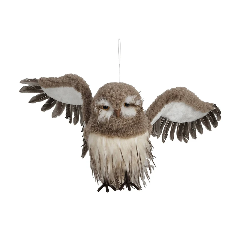 Hello Honey® 10.75" Brown Faux Fur & Feather Flying Owl Ornament