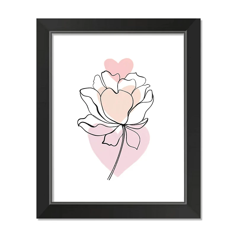 Flower Line Drawing Black Framed Print Under Plexiglass