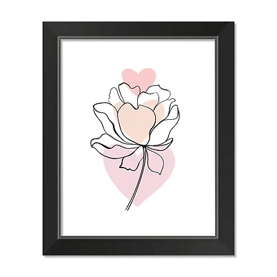 Flower Line Drawing Black Framed Print Under Plexiglass