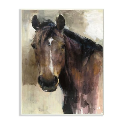 Stupell Industries Masculine Horse Portrait Western Brown Tan Stallion Painting Wood Wall Plaque