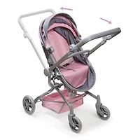 Badger Basket Gray & Pink Daydream Multi-Function Single Doll Pram & Stroller