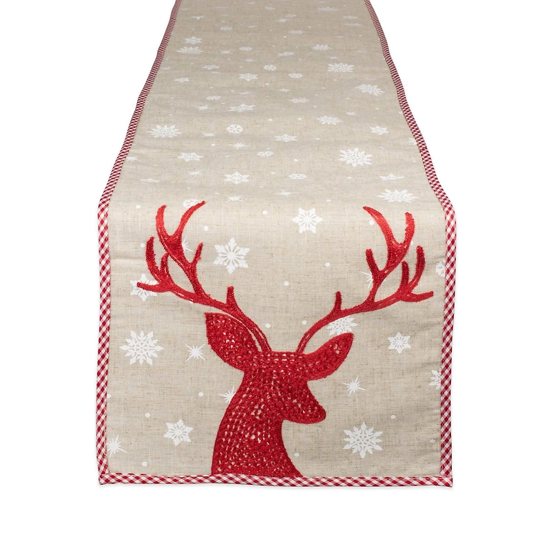 DII® 70" Red Reindeer Embroidered Table Runner