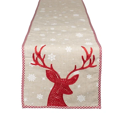 DII® 70" Red Reindeer Embroidered Table Runner