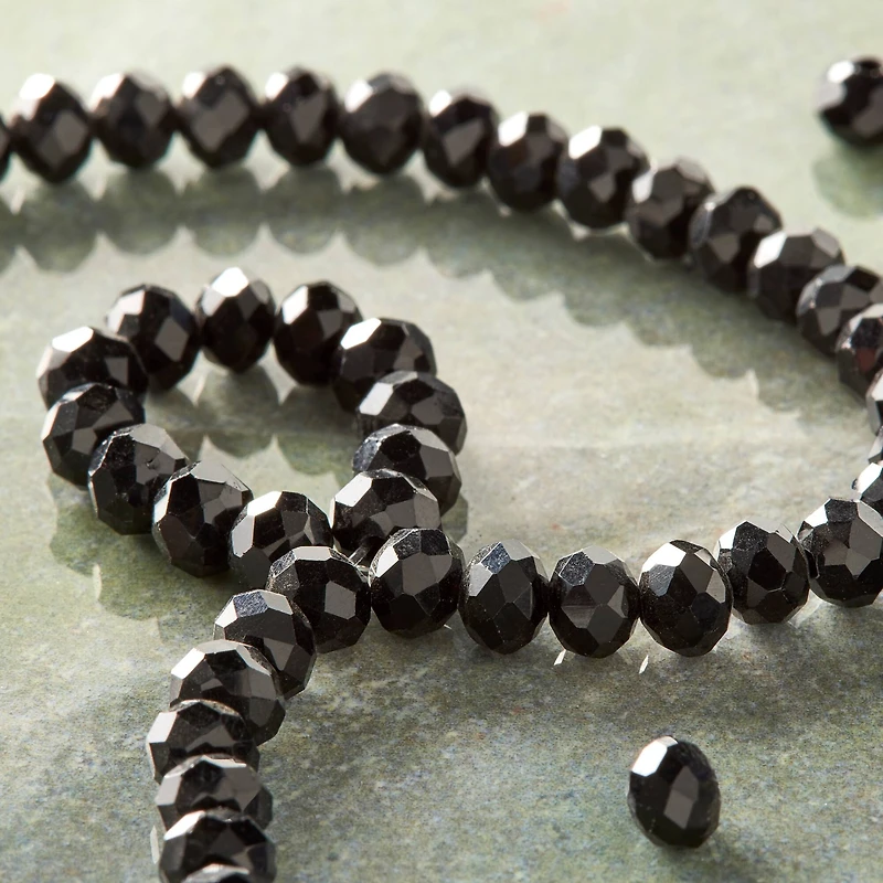 12 Pack: Black Faceted Glass Rondelle Beads, 6mm by Bead Landing™