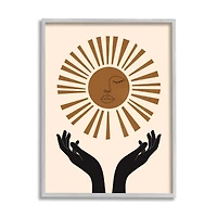 Stupell Industries Hands Holding Desert Sun with Face Linework in Frame Wall Art