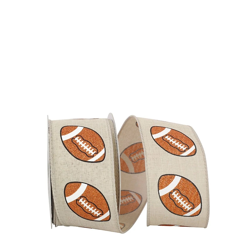 The Ribbon Roll 2.5" x 10yd. Linen Glitter Wired Football Ribbon