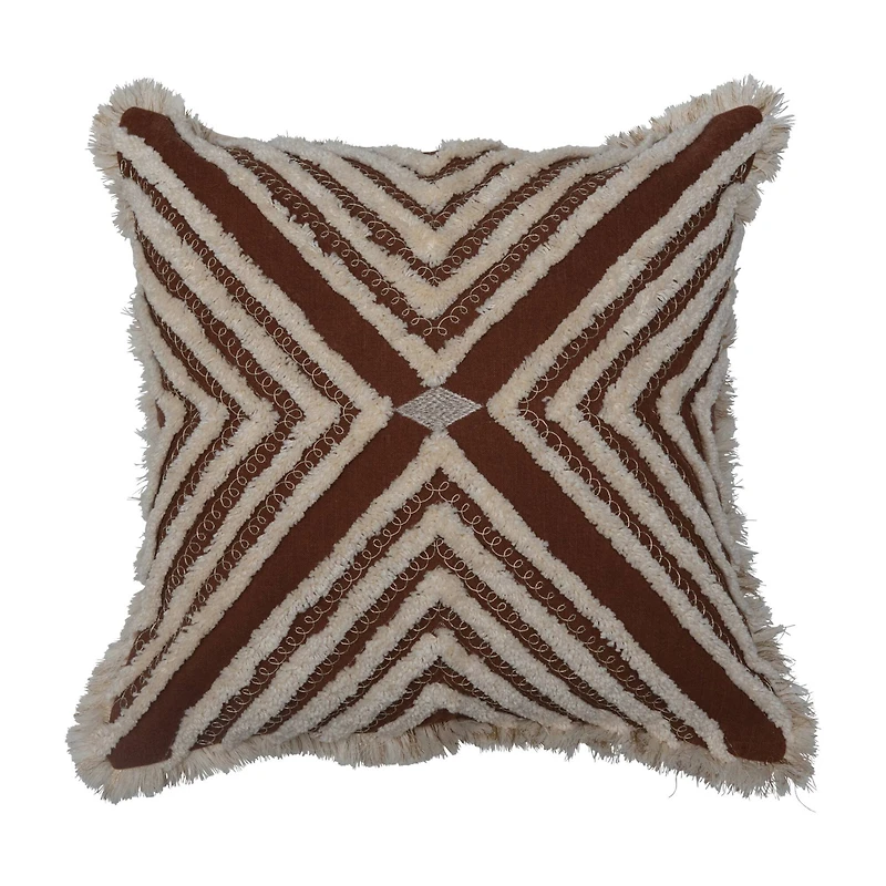 Hello Honey® Rustic Boho X-Pattern Pillow with Fringe & Metallic Embroidered Accents
