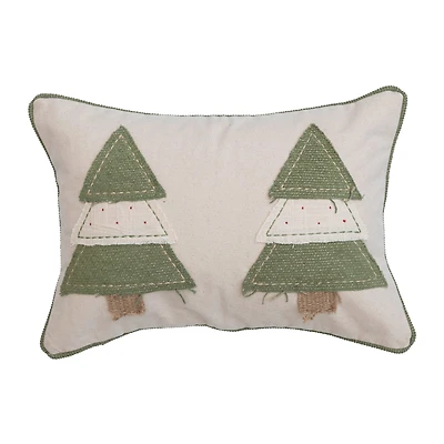 Hello Honey® Green & Cream Cotton Lumbar Pillow with Appliqued Trees