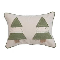 Hello Honey® Green & Cream Cotton Lumbar Pillow with Appliqued Trees