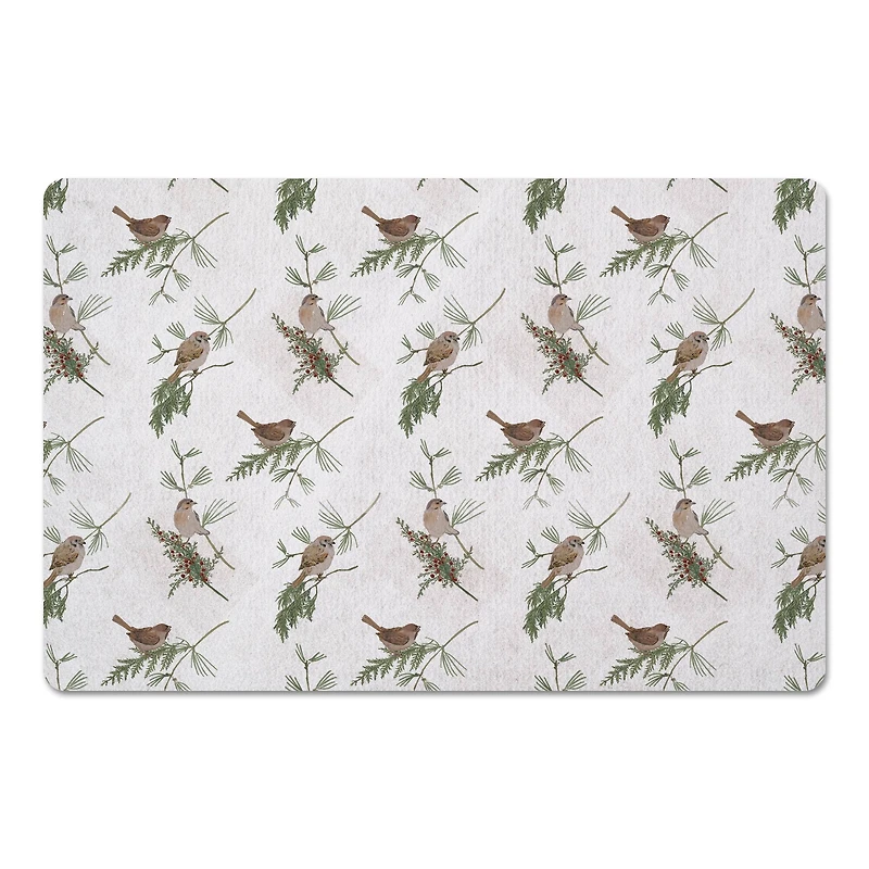 Pine & Birds on White Floor Mat