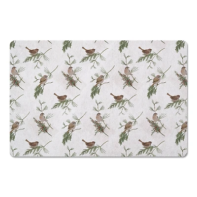 Pine & Birds on White Floor Mat