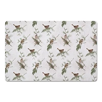 Pine & Birds on White Floor Mat