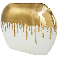 CosmoLiving by Cosmopolitan 16" White Ceramic Vase with Abstract Gold Melting Drips