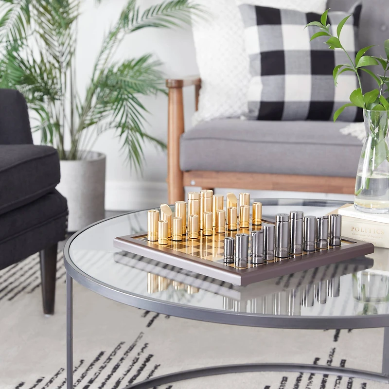 The Novogratz Gold Aluminum Contemporary Game Set, 14" x 14" x 4"