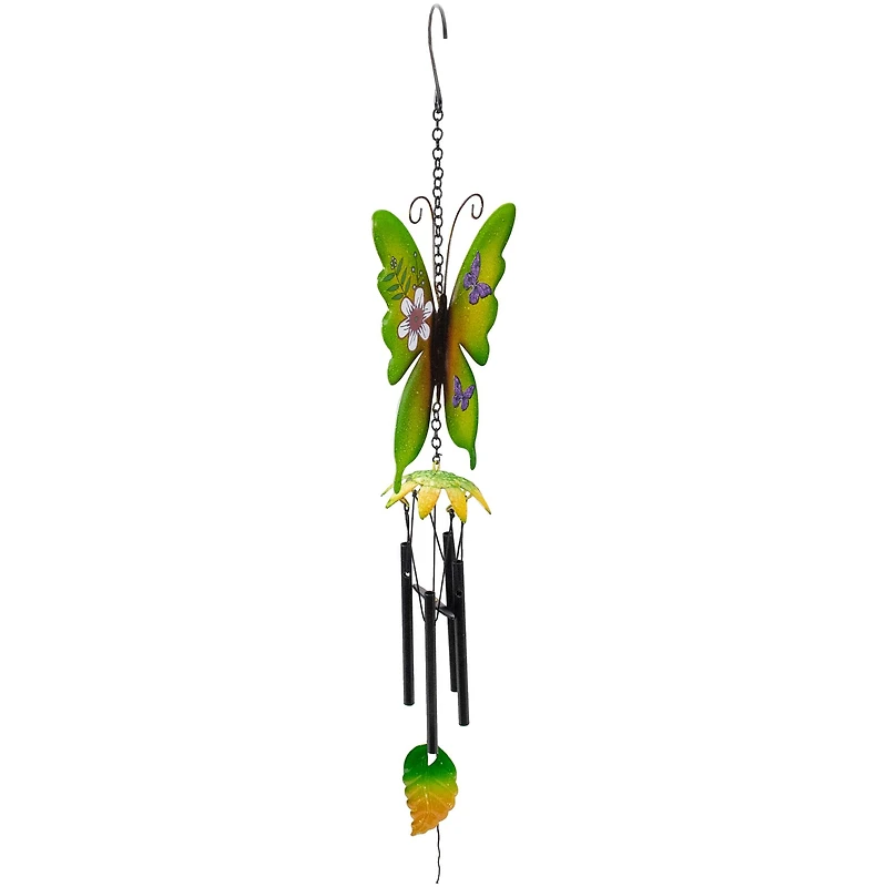 15.75" Green Metal Butterfly Outdoor Garden Windchime